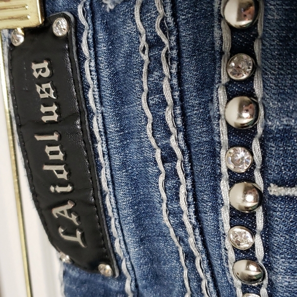 LA Idol White Lace Embellished Boot Cut Jeans Swarovski Crystals Luxury Summer - Picture 10 of 16